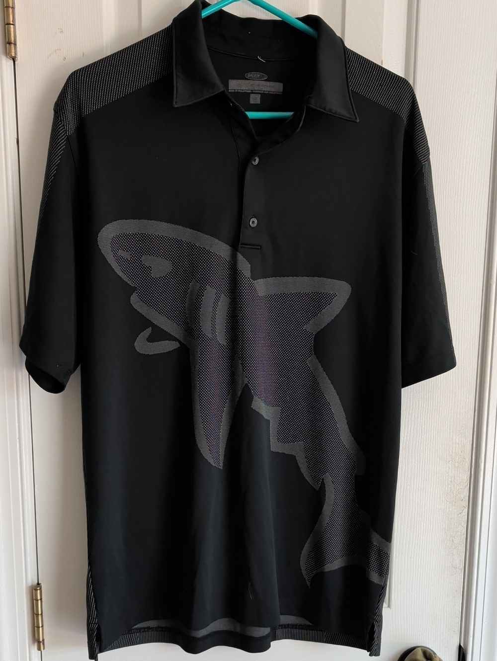 Source Unknown Black Polo with Gray Shark Graphic